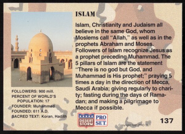 1991 Pro Set Desert Storm Islam #137 (Back)