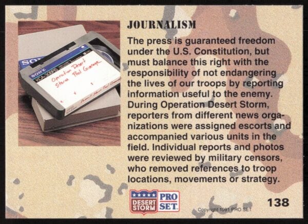 1991 Pro Set Desert Storm Journalism #138 (Back)