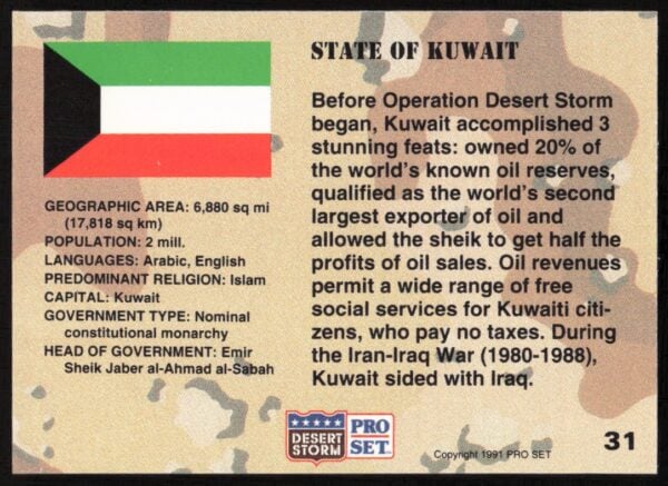 1991 Pro Set Desert Storm Kuwait #31 (Back)