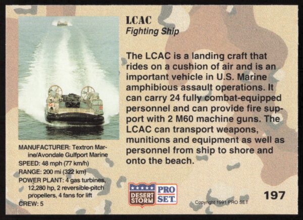 1991 Pro Set Desert Storm LCAC #197 (Back)