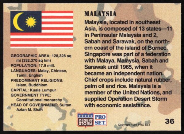 1991 Pro Set Desert Storm Malaysia #36 (Back)