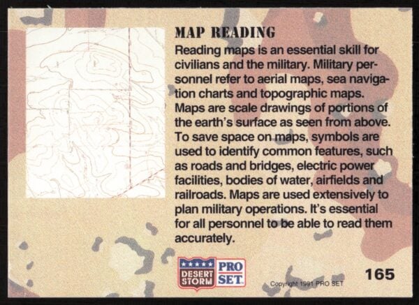 1991 Pro Set Desert Storm Map Reading #165 (Back)