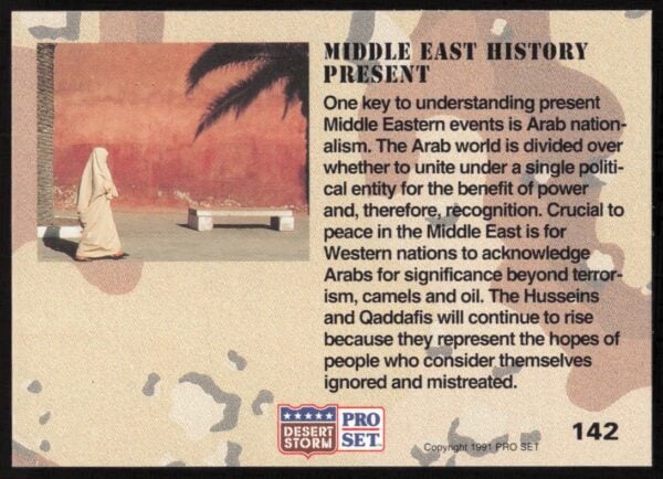 1991 Pro Set Desert Storm Middle East History Present #142 (Back)