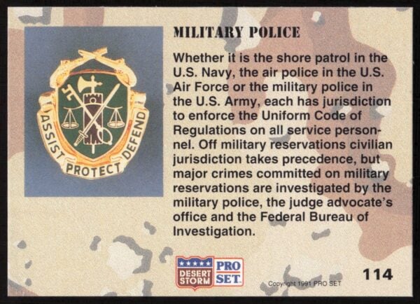 1991 Pro Set Desert Storm Military Police #114 (Back)