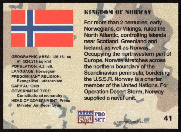 1991 Pro Set Desert Storm Norway #41 (Back)