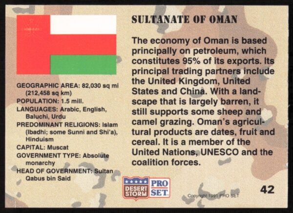 1991 Pro Set Desert Storm Oman #42 (Back)