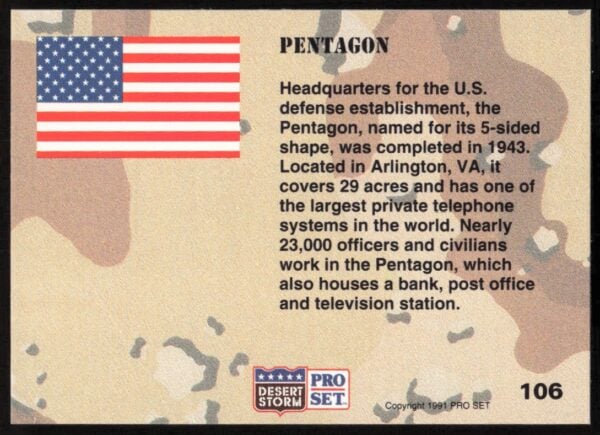 1991 Pro Set Desert Storm Pentagon #106 (Back)