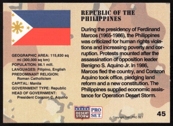 1991 Pro Set Desert Storm Philippines #45 (Back)