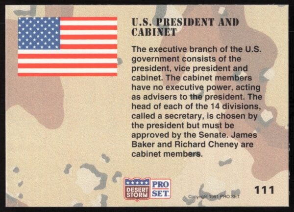 1991 Pro Set Desert Storm President And Cabinet #111 (Back)