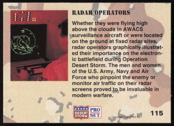 1991 Pro Set Desert Storm Radar Operators #115 (Back)