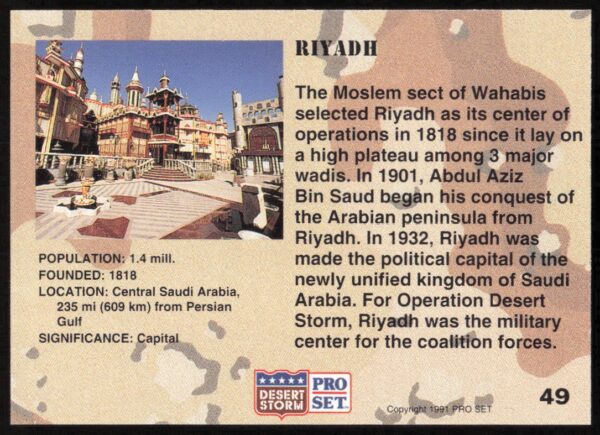 1991 Pro Set Desert Storm Riyadh #49 (Back)