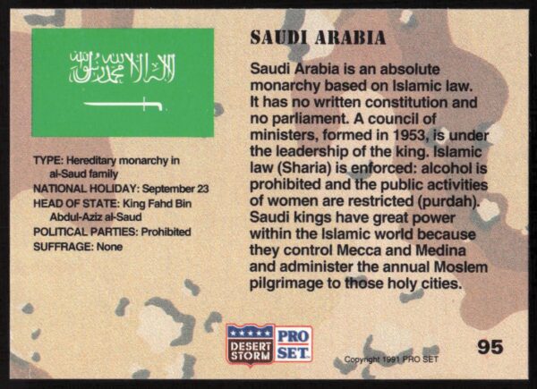 1991 Pro Set Desert Storm Saudi Arabia System #95 (Back)