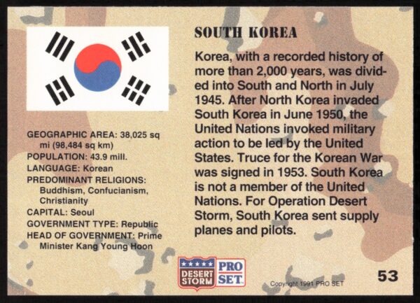 1991 Pro Set Desert Storm South Korea #53 (Back)