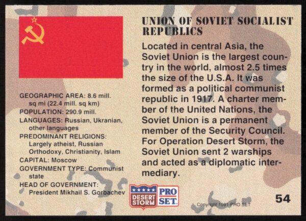 1991 Pro Set Desert Storm Soviet Union #54 (Back)