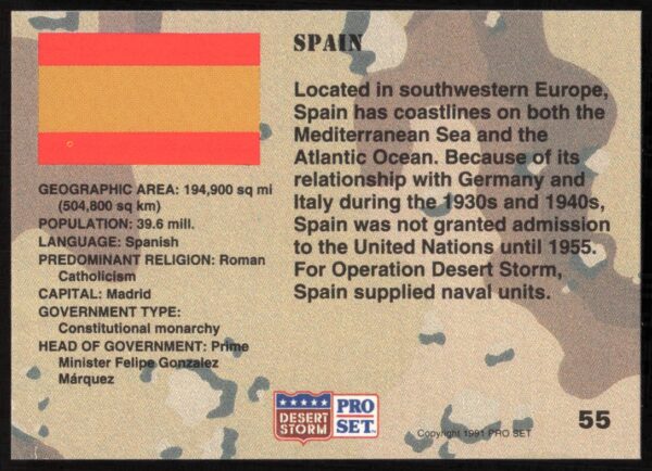 1991 Pro Set Desert Storm Spain #55 (Back)