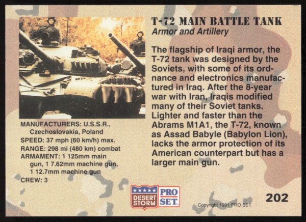1991 Pro Set Desert Storm T-72 Main Battle tank #202 (Back)