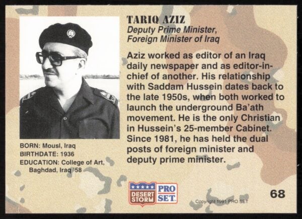 1991 Pro Set Desert Storm Tariq Aziz #68 (Back)