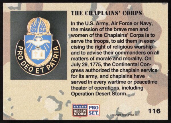 1991 Pro Set Desert Storm The Chaplaines Chrps #116 (Back)