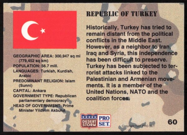 1991 Pro Set Desert Storm Turkey #60 (Back)