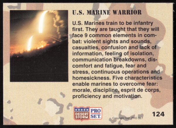 1991 Pro Set Desert Storm U.S. Marine Warrior #124 (Back)