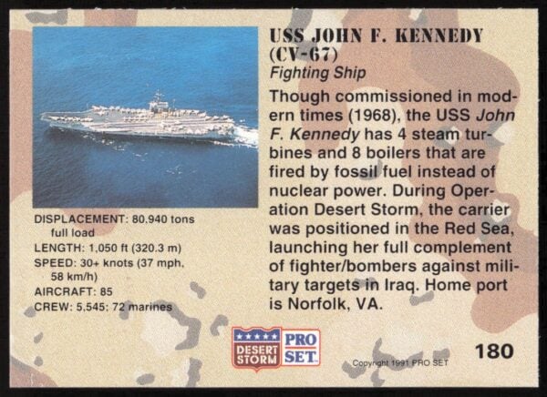 1991 Pro Set Desert Storm USS John F. Kennedy (CV-67) #180 (Back)