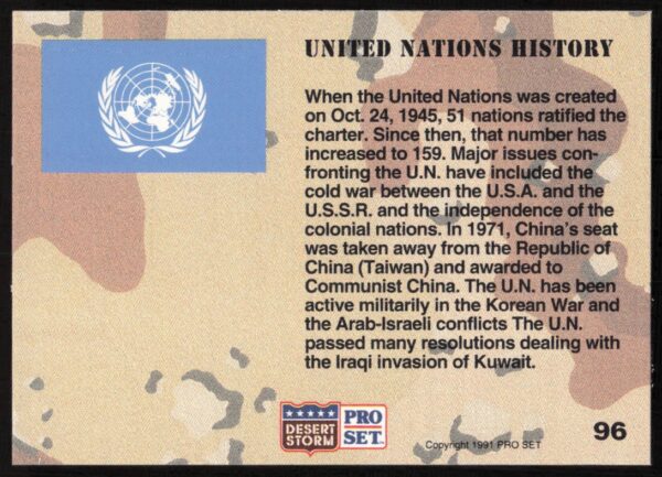 1991 Pro Set Desert Storm United Nations History #96 (Back)