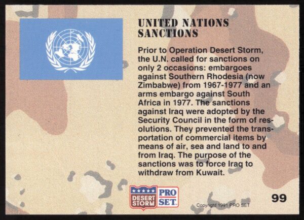 1991 Pro Set Desert Storm United Nations Sanctions #99 (Back)