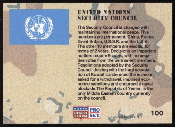 1991 Pro Set Desert Storm United Nations Security Council #100 (Back)