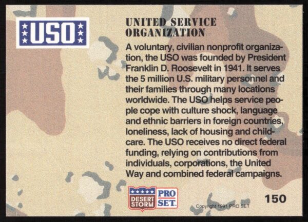 1991 Pro Set Desert Storm United Service Organization #150 (Back)