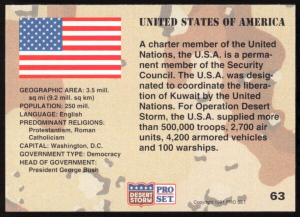 1991 Pro Set Desert Storm United States #63 (Back)