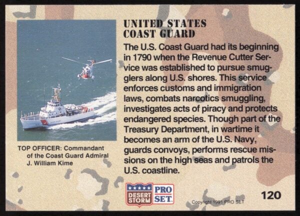 1991 Pro Set Desert Storm United States Coast Guard #120 (Back)