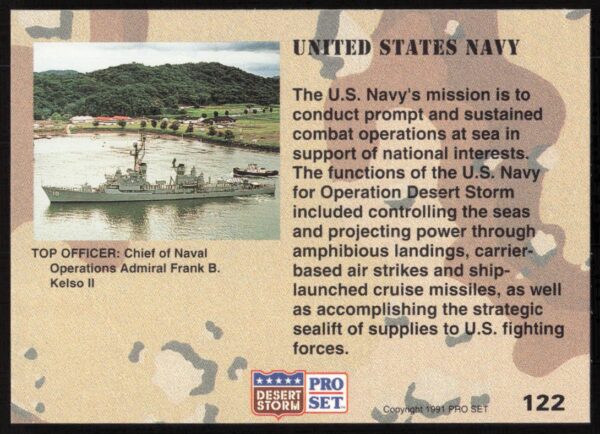 1991 Pro Set Desert Storm United States Navy #122 (Back)