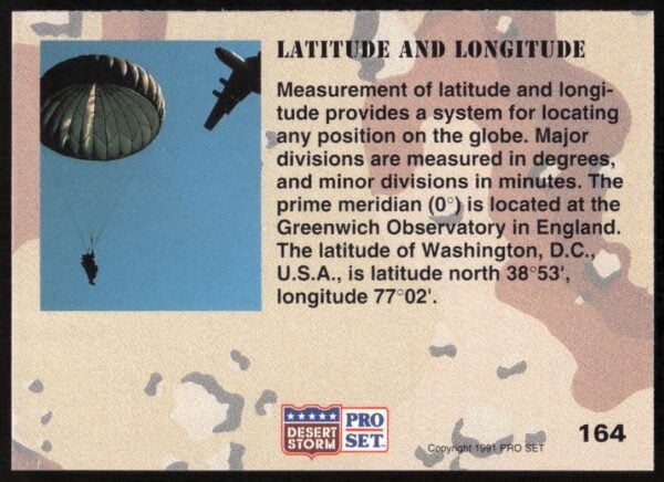 1991 Pro Set Desert Storm latitude And Longitude #164 (Back)