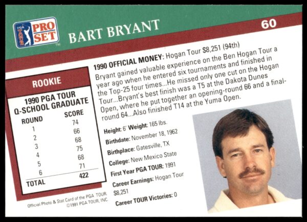 1991 Pro Set PGA Tour Bart Bryant #60 (Back)