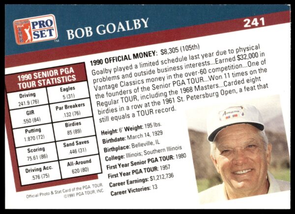 1991 Pro Set PGA Tour Bob Goalby #241 (Back)