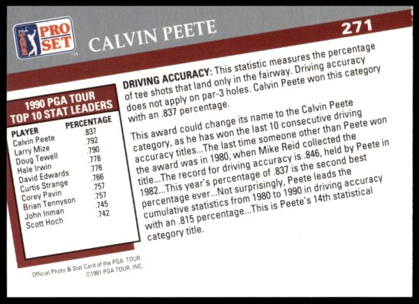 1991 Pro Set PGA Tour Calvin Peete #271 (Back)