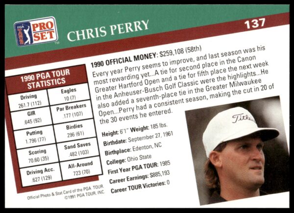 1991 Pro Set PGA Tour Chris Perry #137 (Back)