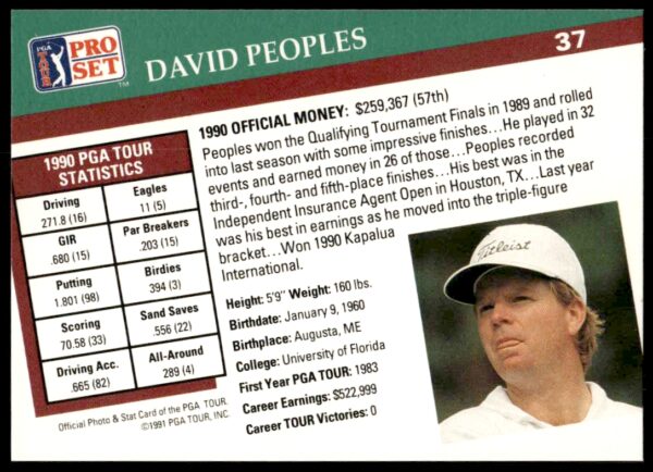 1991 Pro Set PGA Tour David Peoples #37 (Back)