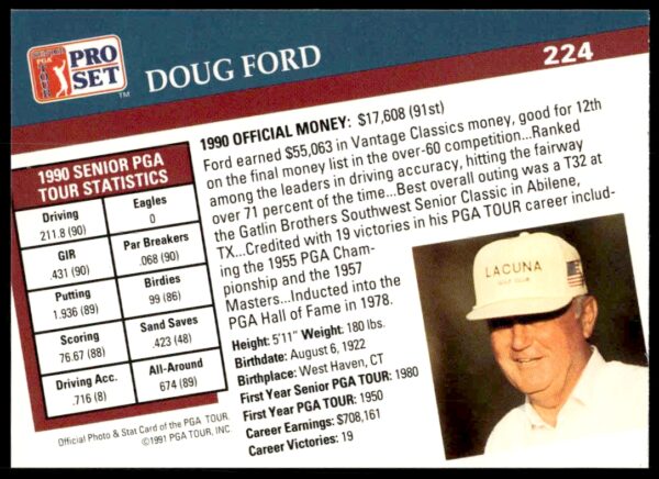 1991 Pro Set PGA Tour Doug Ford #224 (Back)