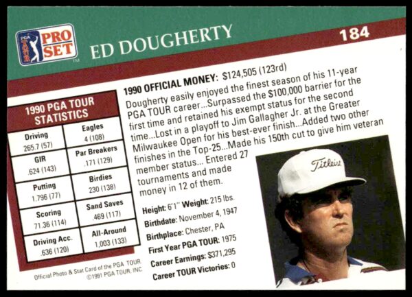 1991 Pro Set PGA Tour ED Dougherty #184 (Back)