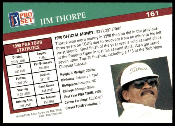 1991 Pro Set PGA Tour Jim Thorpe #161 (Back)