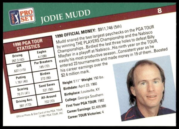 1991 Pro Set PGA Tour Jodie Mudd #8 (Back)