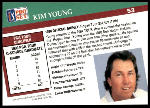 1991 Pro Set PGA Tour Kim Young #53 (Back)