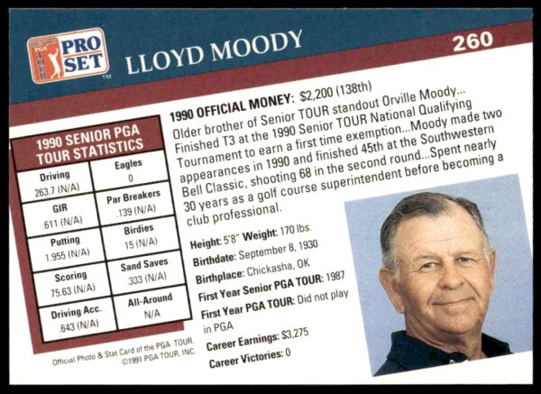 1991 Pro Set PGA Tour Lloyd Moody #260 (Back)