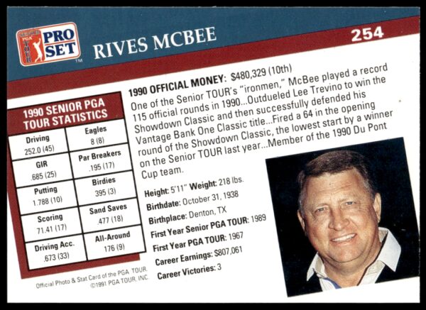 1991 Pro Set PGA Tour Rives Mcbee #254 (Back)