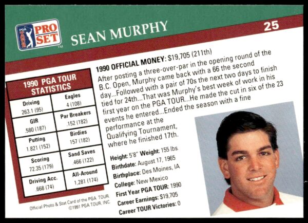 1991 Pro Set PGA Tour Sean Murphy #25 (Back)