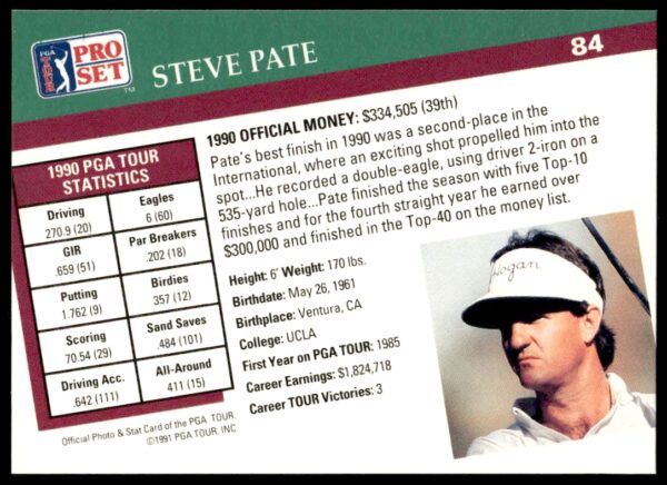 1991 Pro Set PGA Tour Steve Pate #84 (Back)