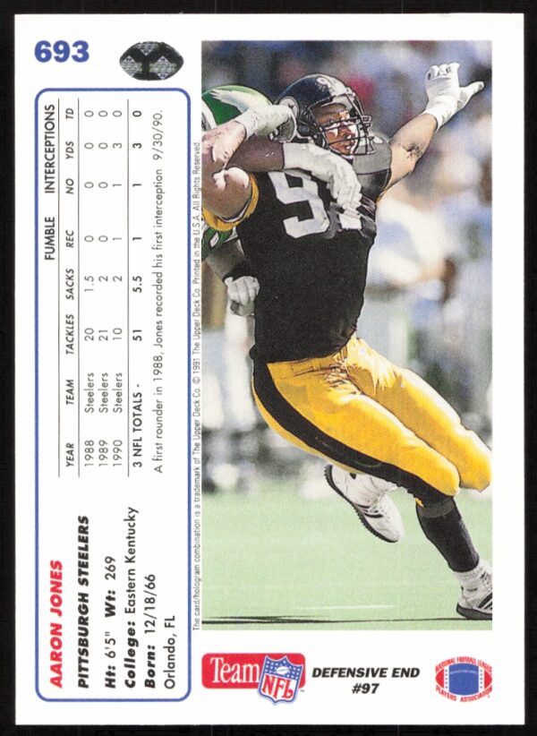 1991 Upper Deck Aaron Jones #693 (Back)