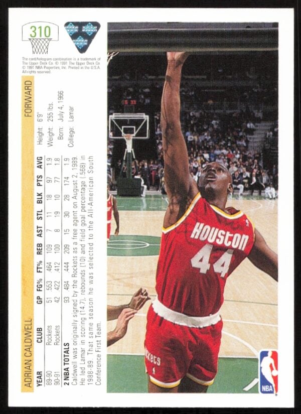 1991 Upper Deck Adrian Caldwell #310 (Back)