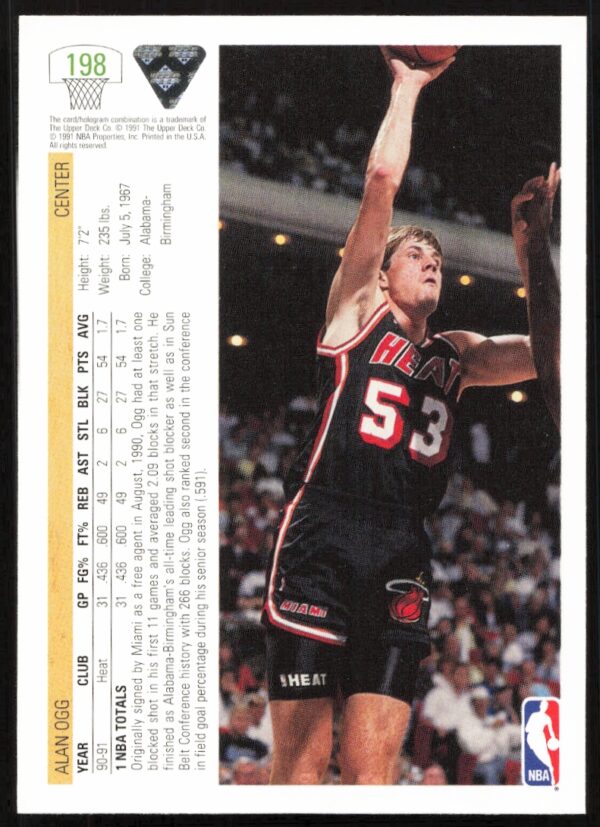 1991 Upper Deck Alan Ogg #198 (Back)